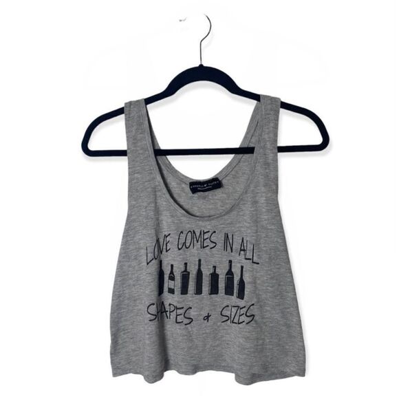 Goddess of Easton Gray Wine Lovers Cropped Tank Top Size S “Love Comes in All Sh - Picture 2 of 4
